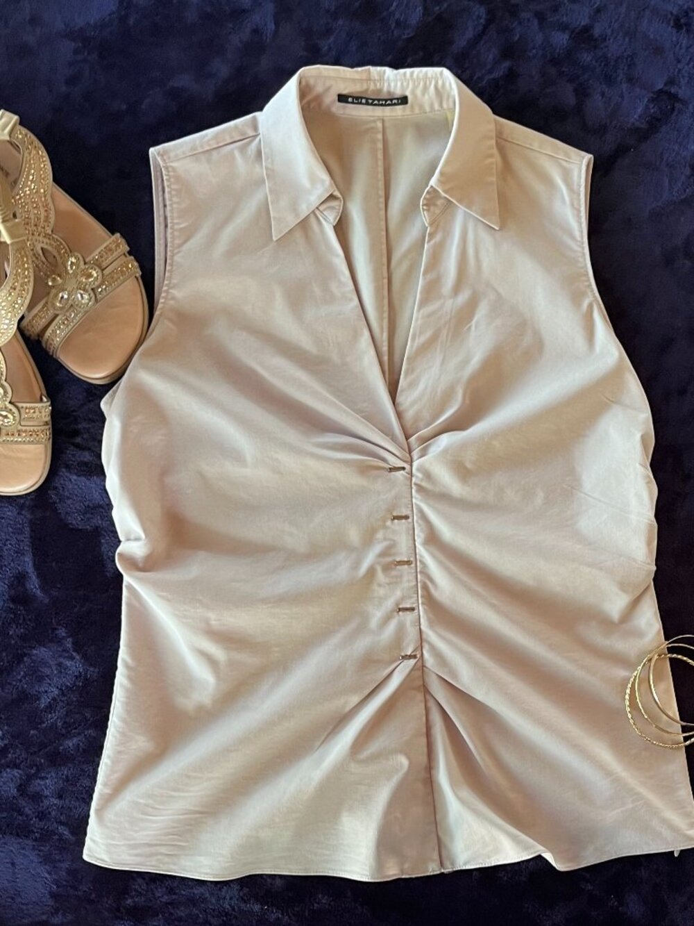 Elie Tahari Tan Neutral Professional Career Sleeveless Collared Top Size Small